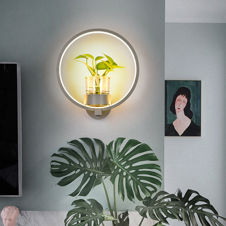 Lisslune | Decorative Halo LED Wall Sconce Metal Bedroom Wall Light with Glass Hydroponic Pot