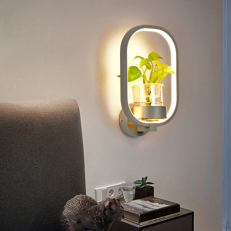 Lisslune | Decorative Halo LED Wall Sconce Metal Bedroom Wall Light with Glass Hydroponic Pot