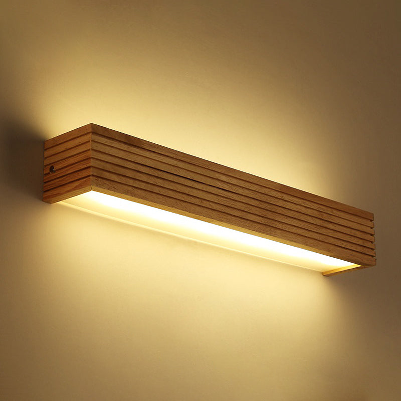 Skørter | Laminated Wood Rectangular Wall Lamp Minimalistic Beige LED Wall Light Above Bed