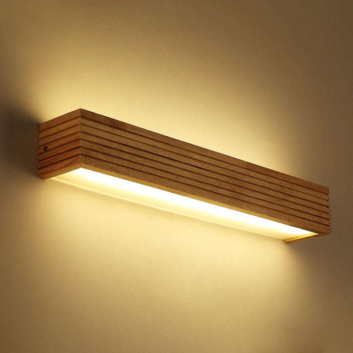 Skørter | Laminated Wood Rectangular Wall Lamp Minimalistic Beige LED Wall Light Above Bed