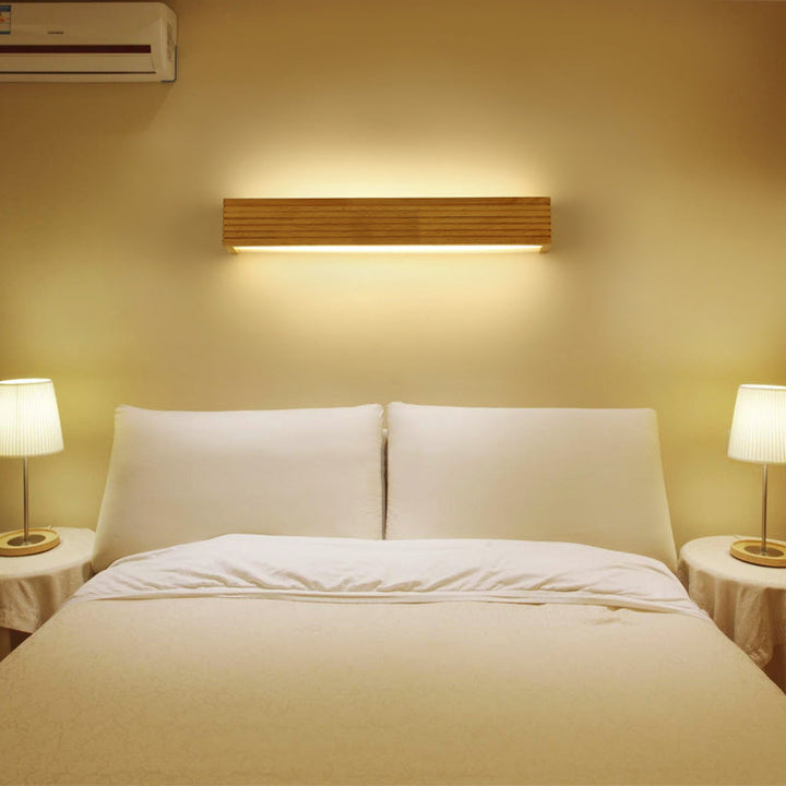 Skørter | Laminated Wood Rectangular Wall Lamp Minimalistic Beige LED Wall Light Above Bed