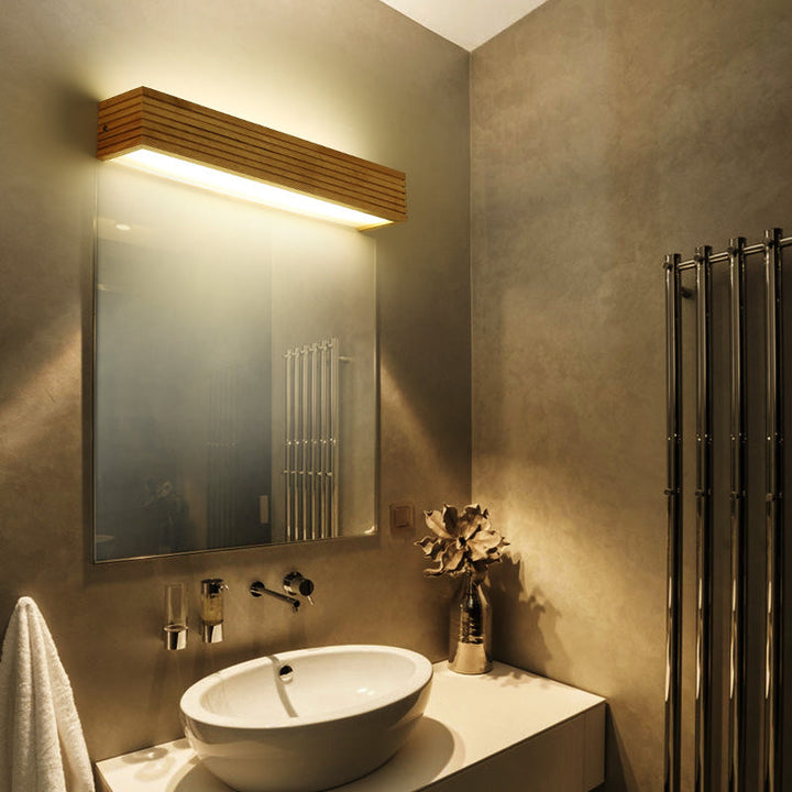 Skørter | Laminated Wood Rectangular Wall Lamp Minimalistic Beige LED Wall Light Above Bed