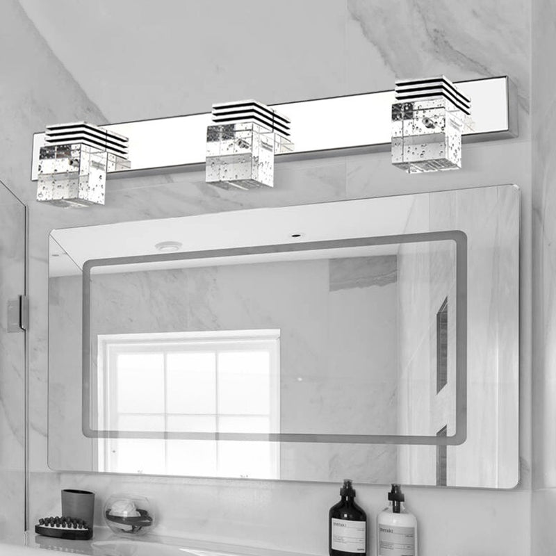 Lisslune | Seedy K9 Crystal Cube Vanity Sconce Contemporary Nickel LED Wall Mounted Light for Bathroom