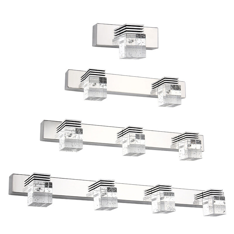 Lisslune | Seedy K9 Crystal Cube Vanity Sconce Contemporary Nickel LED Wall Mounted Light for Bathroom