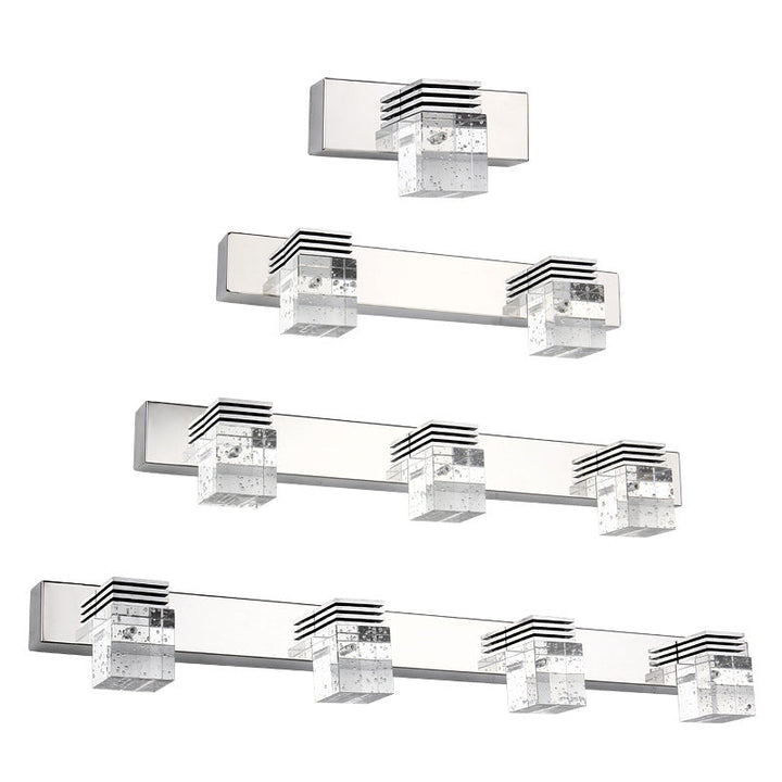 Lisslune | Seedy K9 Crystal Cube Vanity Sconce Contemporary Nickel LED Wall Mounted Light for Bathroom