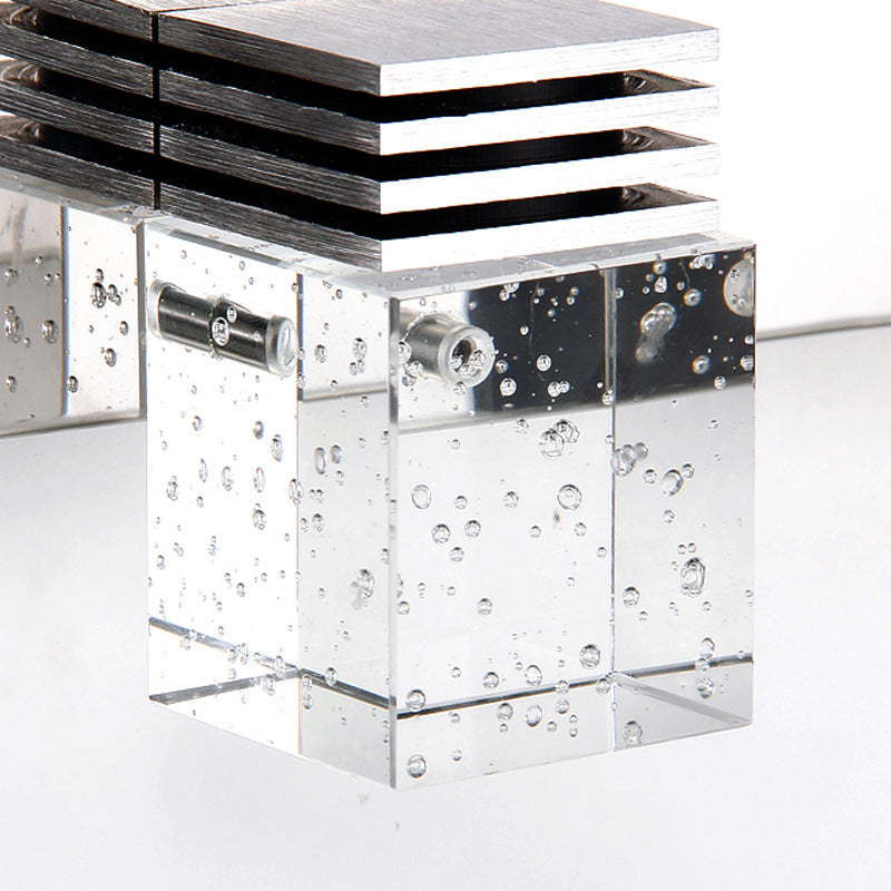 Lisslune | Seedy K9 Crystal Cube Vanity Sconce Contemporary Nickel LED Wall Mounted Light for Bathroom