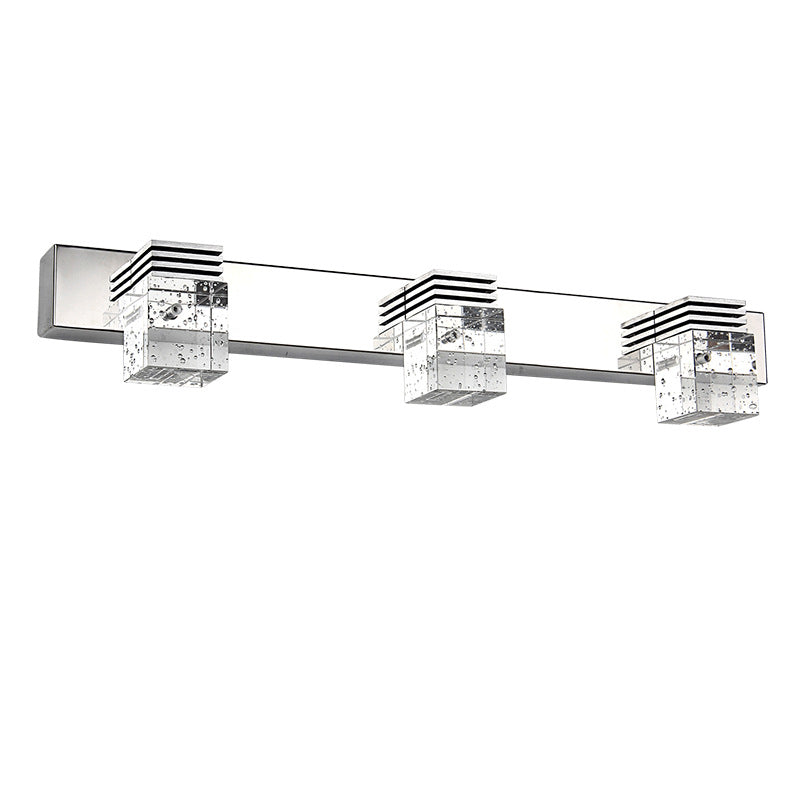 Lisslune | Seedy K9 Crystal Cube Vanity Sconce Contemporary Nickel LED Wall Mounted Light for Bathroom