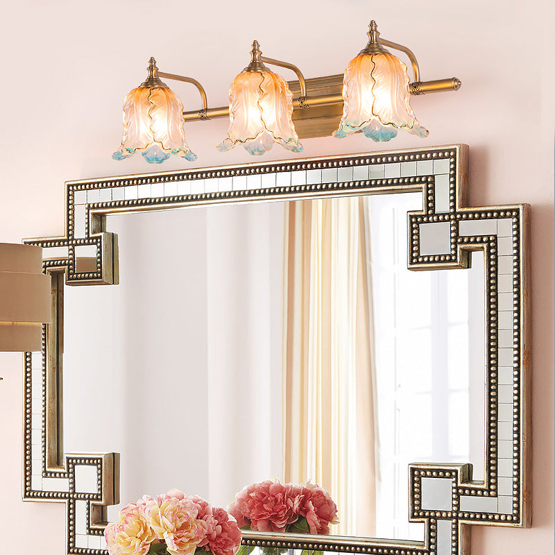 Lisslune | Ombre Glass Flower Wall Light Traditional Bathroom Mirror Light in Brass