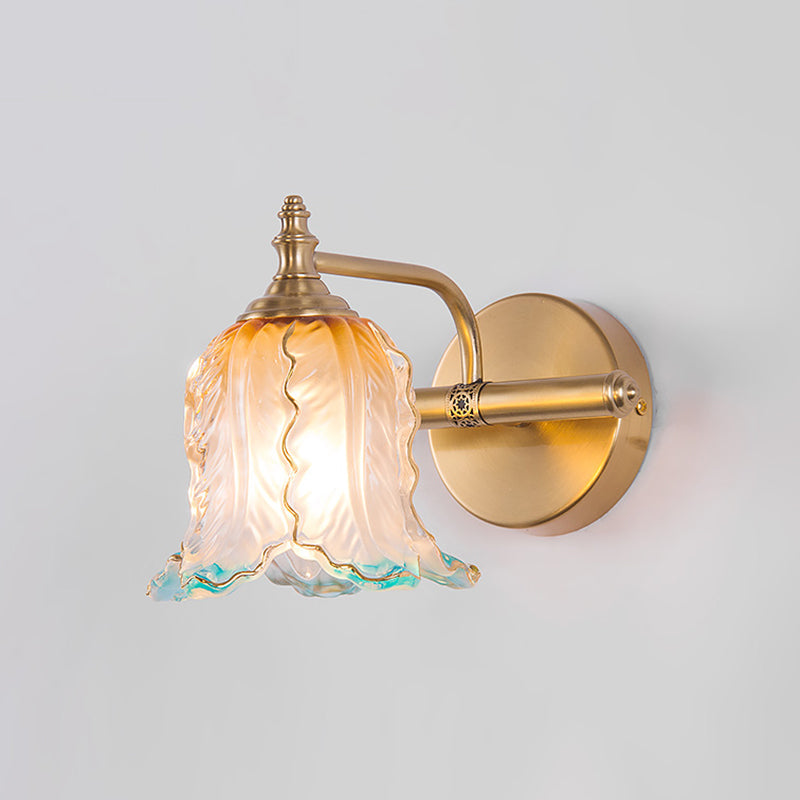 Lisslune | Ombre Glass Flower Wall Light Traditional Bathroom Mirror Light in Brass