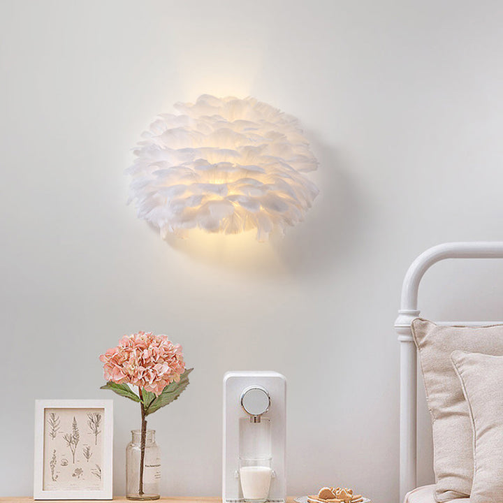 Lisslune | White Semi-Dome Up and Down Light Nordic Single Feather Ceiling Light Wall Lamp for Bedroom
