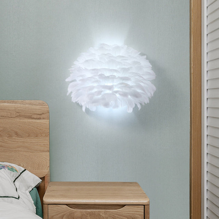 Lisslune | White Semi-Dome Up and Down Light Nordic Single Feather Ceiling Light Wall Lamp for Bedroom