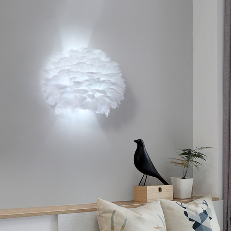 Lisslune | White Semi-Dome Up and Down Light Nordic Single Feather Ceiling Light Wall Lamp for Bedroom