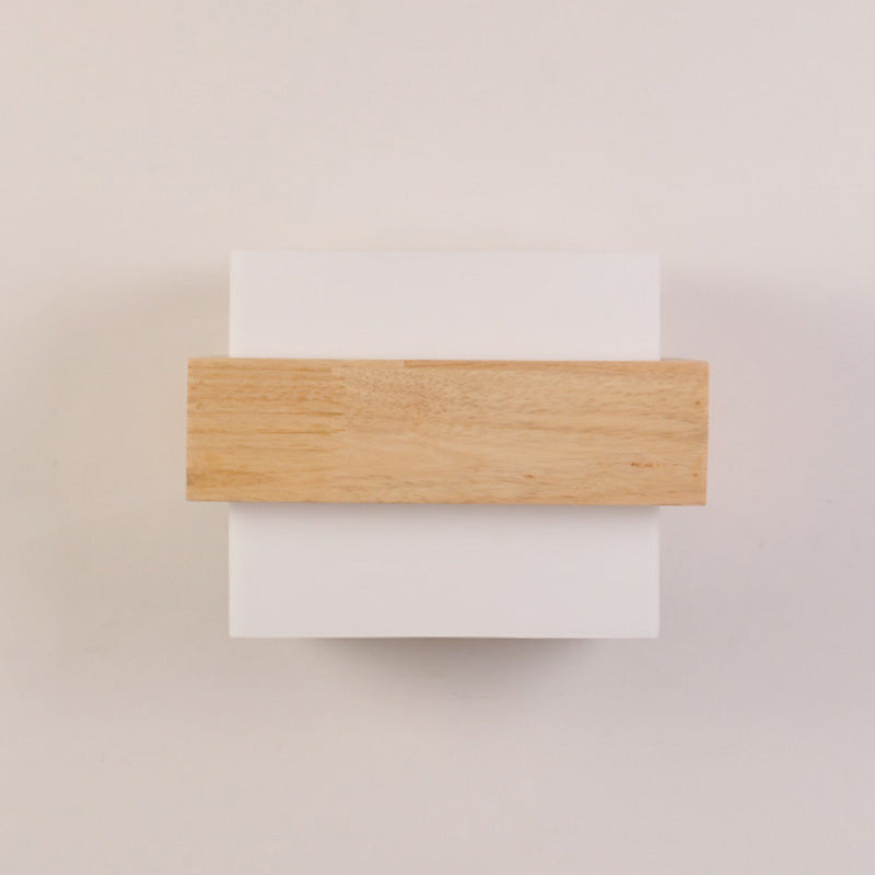 Lisslune | Square Hall Wall Lighting Fixture White Glass 1-Light Simple Style Wall Lamp with Wooden Frame