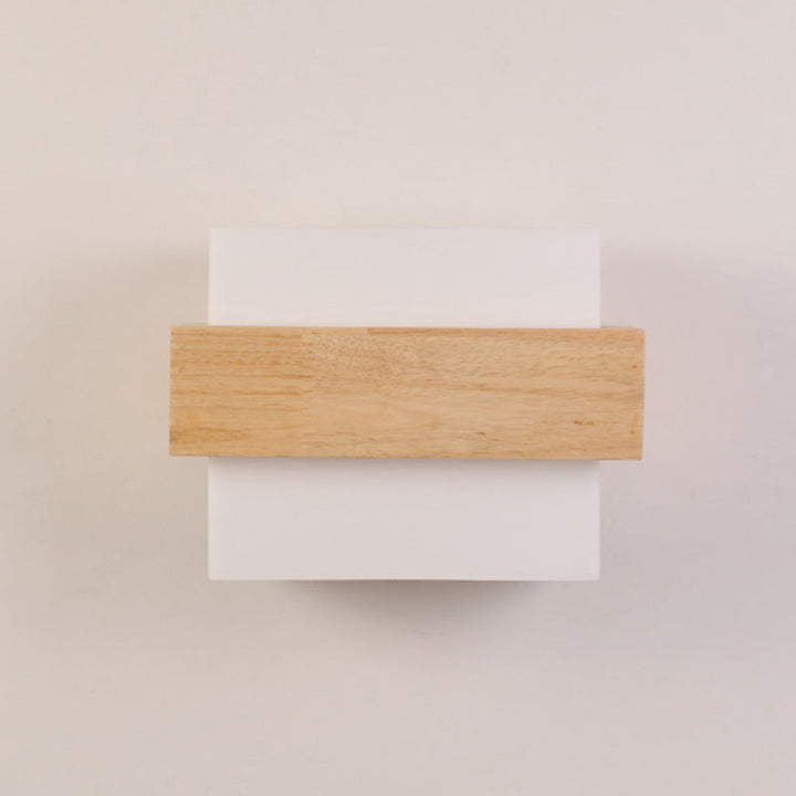 Lisslune | Square Hall Wall Lighting Fixture White Glass 1-Light Simple Style Wall Lamp with Wooden Frame