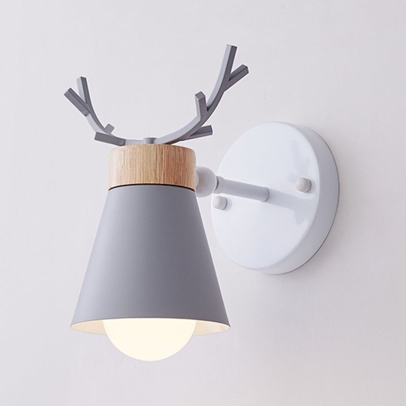 Lisslune | Rotating Cone Shade Wall Lamp Nordic Metal 1-Light Children's Room Reading Lamp with Antler Decor