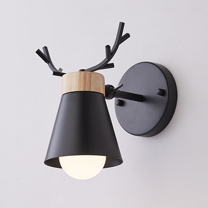 Lisslune | Rotating Cone Shade Wall Lamp Nordic Metal 1-Light Children's Room Reading Lamp with Antler Decor