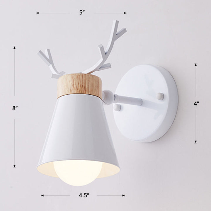 Lisslune | Rotating Cone Shade Wall Lamp Nordic Metal 1-Light Children's Room Reading Lamp with Antler Decor