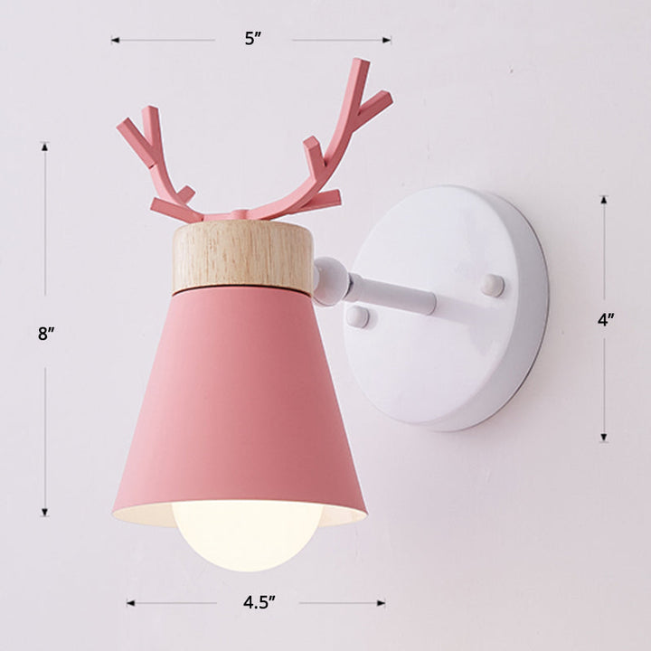 Lisslune | Rotating Cone Shade Wall Lamp Nordic Metal 1-Light Children's Room Reading Lamp with Antler Decor