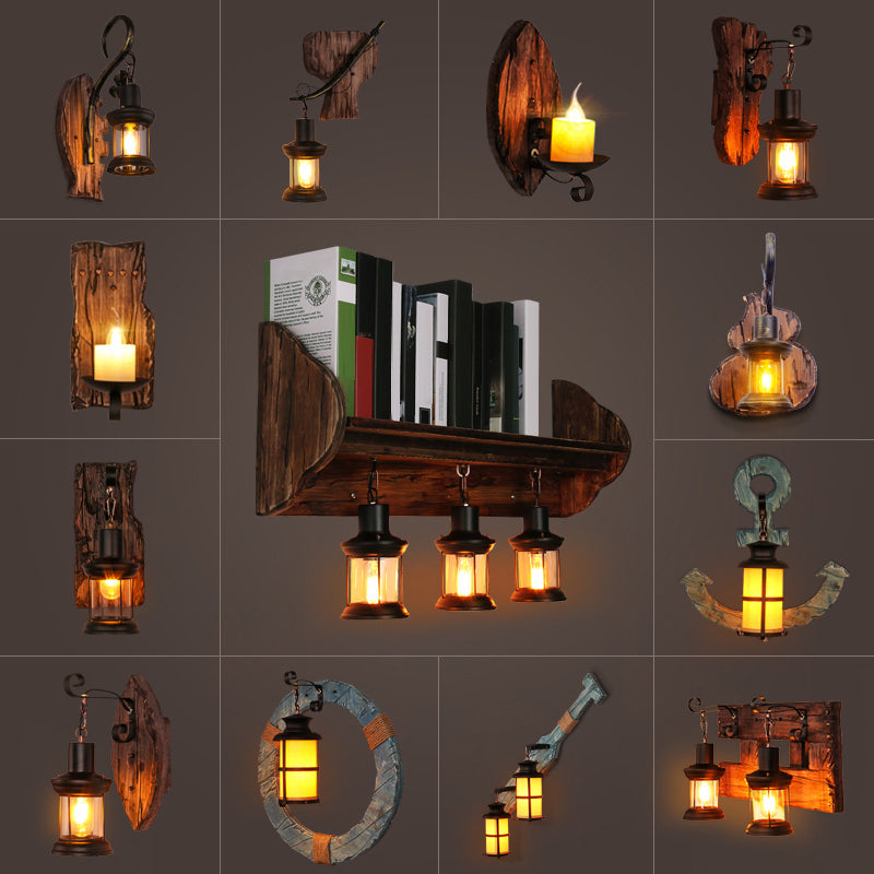 Lisslune | Nautical Geometric Wall Lamp Wooden Wall Mount Lighting for Living Room
