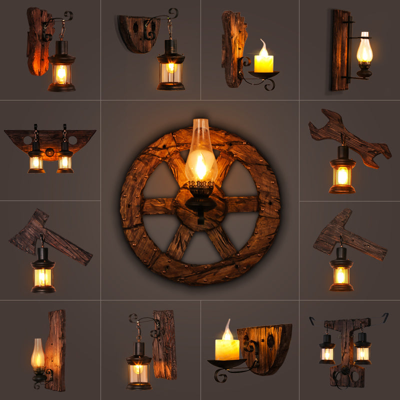 Lisslune | Nautical Geometric Wall Lamp Wooden Wall Mount Lighting for Living Room