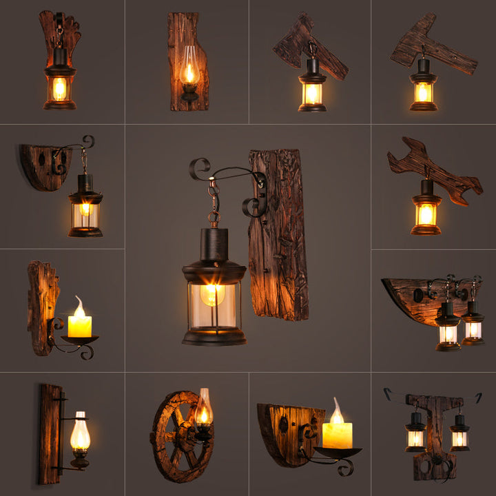 Lisslune | Nautical Geometric Wall Lamp Wooden Wall Mount Lighting for Living Room