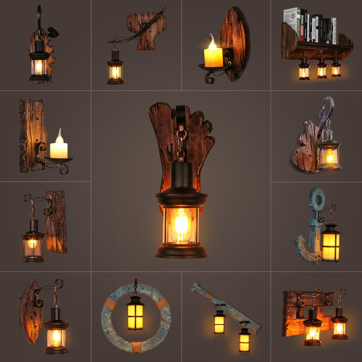 Lisslune | Nautical Geometric Wall Lamp Wooden Wall Mount Lighting for Living Room