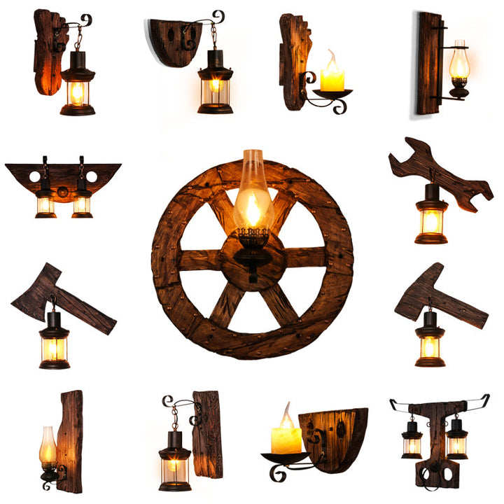 Lisslune | Nautical Geometric Wall Lamp Wooden Wall Mount Lighting for Living Room