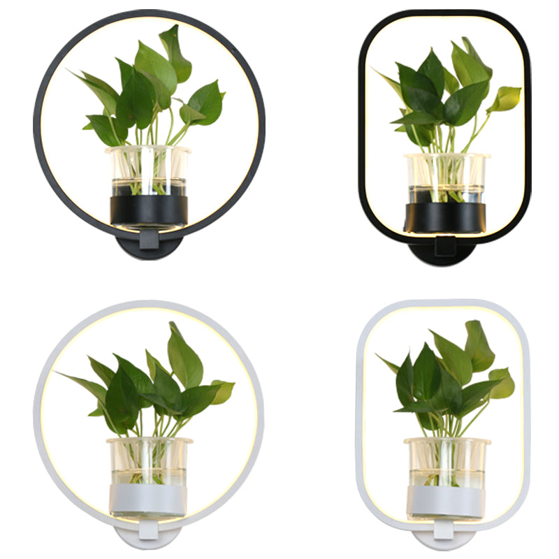 Lisslune | Ring-shaped Wall Lamp Nordic Acrylic Nightstand LED Wall Lamp with Glass Plant Holder
