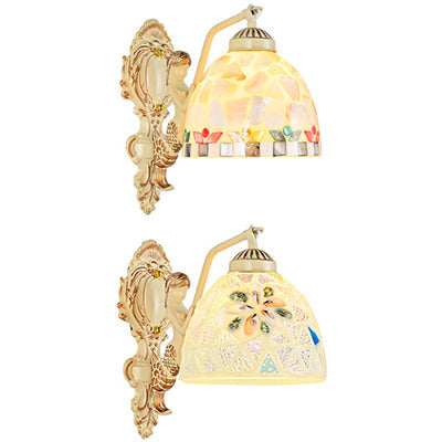 Skørter | Shell Dome Wall Mount Light with Flower/Square Pattern 1 Light Tiffany Mosaic Wall Lighting in Beige for Bedroom