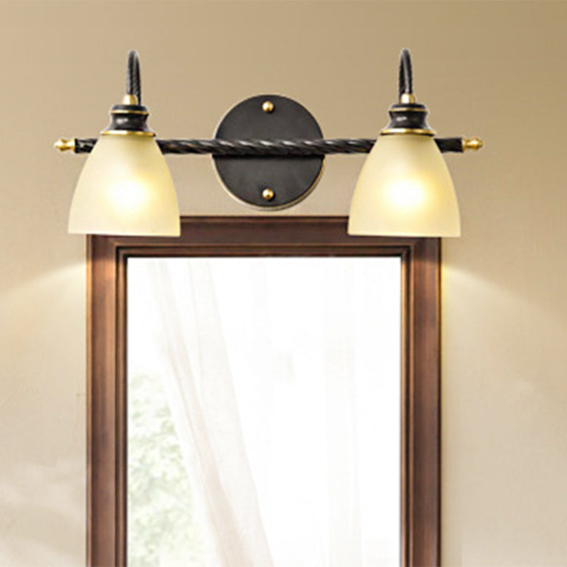Skørter | 2/3 Lights Vanity Lamp Traditional Bell Frosted Glass Wall Lamp in Black for Bathroom