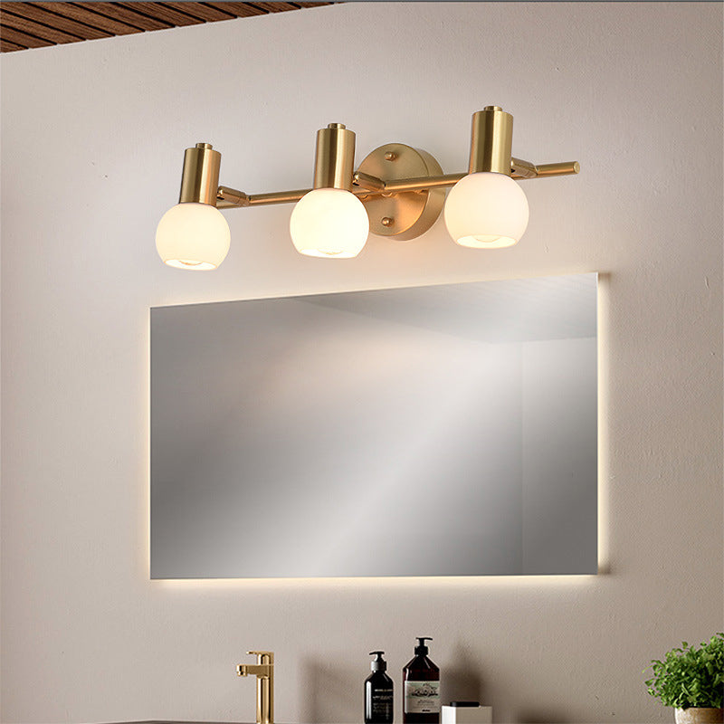 Lisslune | 2/3 Bulb Wall Sconce Lighting with Bubble Shade Milk Glass Modern Bedroom Light Fixture in Brass