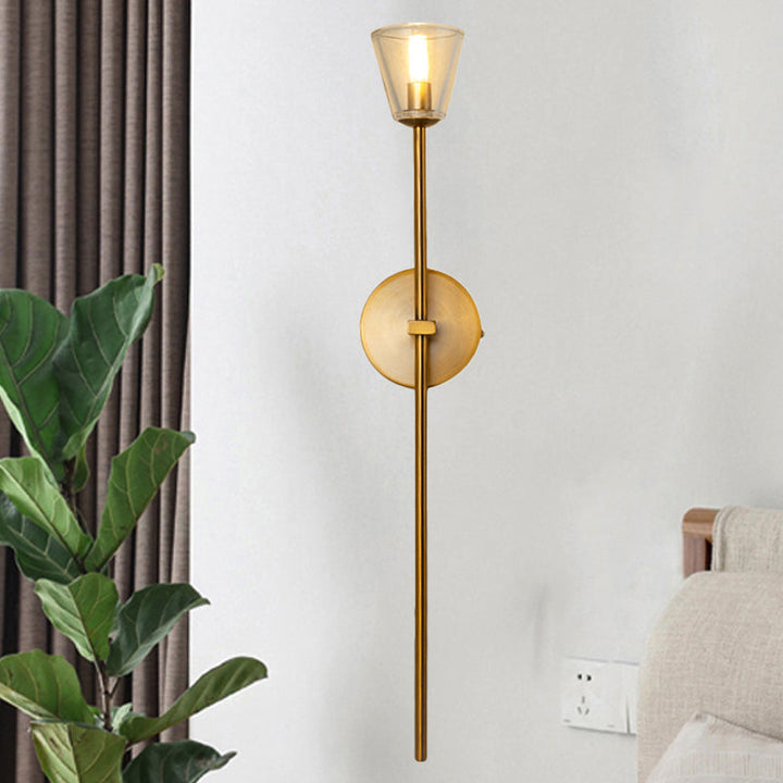 Skørter | 1-Light Wall Lamp Simple Globe/Cone Clear Grid Glass Wall Lamp with Clean Line Arm in Gold for Hallway