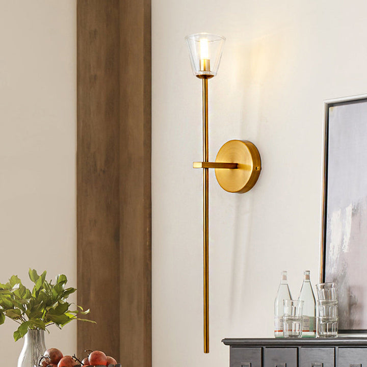 Skørter | 1-Light Wall Lamp Simple Globe/Cone Clear Grid Glass Wall Lamp with Clean Line Arm in Gold for Hallway