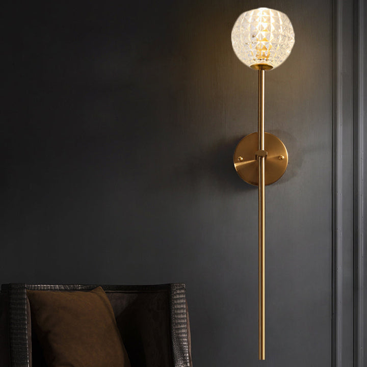Skørter | 1-Light Wall Lamp Simple Globe/Cone Clear Grid Glass Wall Lamp with Clean Line Arm in Gold for Hallway