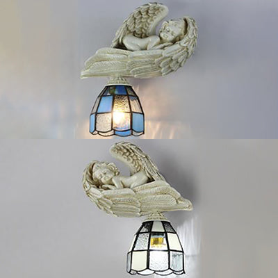 Lisslune | Har Engell Wall Sconce Light with Colored Glass Dome Shade 1 Light Loft Wall Lamp in White/Blue
