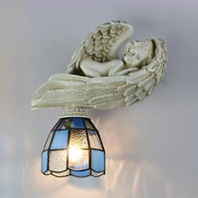 Lisslune | Har Engell Wall Sconce Light with Colored Glass Dome Shade 1 Light Loft Wall Lamp in White/Blue