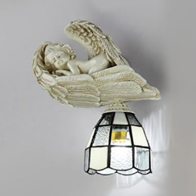 Lisslune | Har Engell Wall Sconce Light with Colored Glass Dome Shade 1 Light Loft Wall Lamp in White/Blue