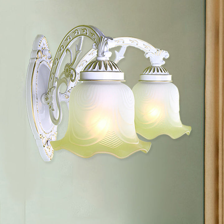 Skørter | Black/White scalloped wall lamp Retro frosted glass shade 1/2-light dining room wall lamp with curved arm
