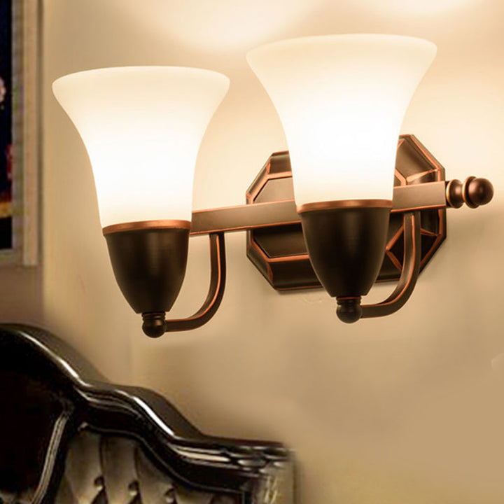 Skørter | Red Brown Bell Wall Lamp Lighting Traditional Metal 1/2-Light Living Room Wall Lamp with Frosted Glass Shade
