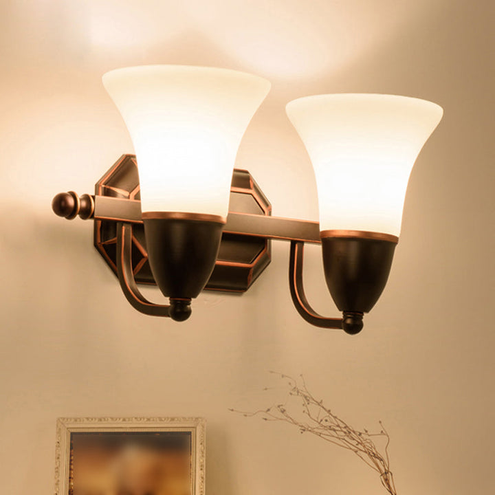 Skørter | Red Brown Bell Wall Lamp Lighting Traditional Metal 1/2-Light Living Room Wall Lamp with Frosted Glass Shade