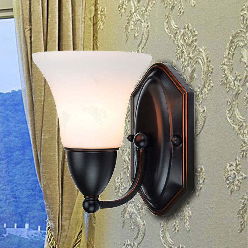 Skørter | Red Brown Bell Wall Lamp Lighting Traditional Metal 1/2-Light Living Room Wall Lamp with Frosted Glass Shade