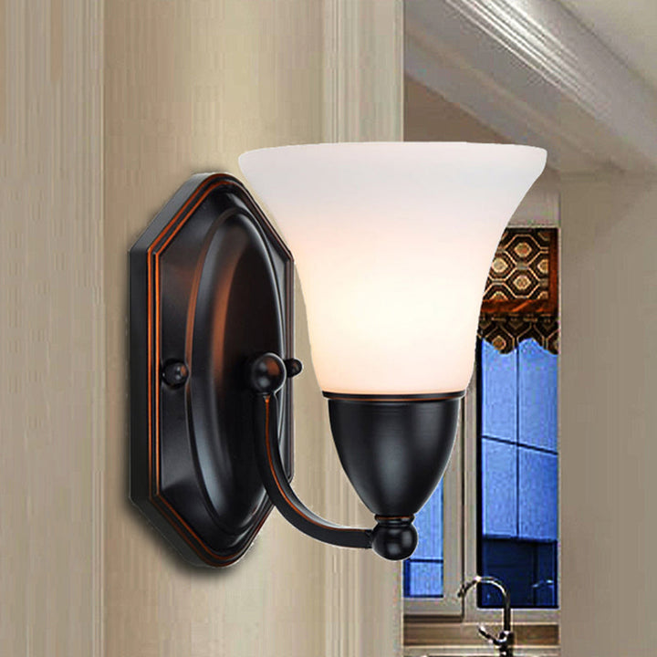 Skørter | Red Brown Bell Wall Lamp Lighting Traditional Metal 1/2-Light Living Room Wall Lamp with Frosted Glass Shade