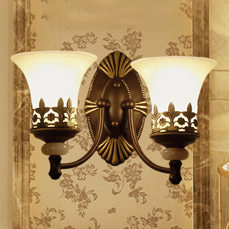 Skørter | Black Bell Wall Light Fixture Retro White Glass Shade 1/2-Light Living Room Wall Lamp