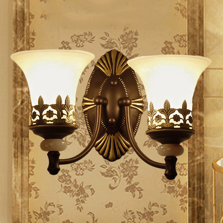 Skørter | Black Bell Wall Light Fixture Retro White Glass Shade 1/2-Light Living Room Wall Lamp