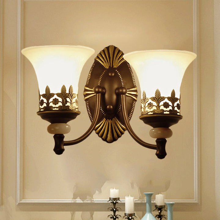 Skørter | Black Bell Wall Light Fixture Retro White Glass Shade 1/2-Light Living Room Wall Lamp