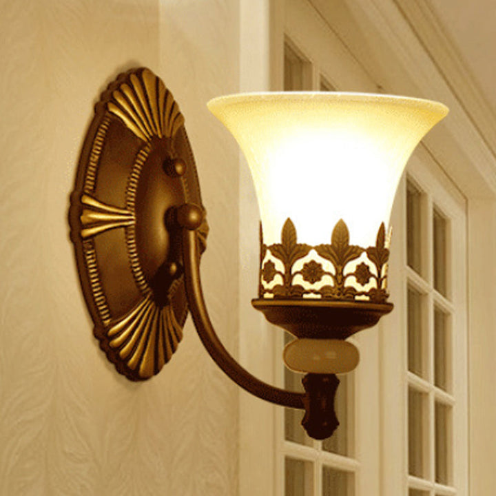 Skørter | Black Bell Wall Light Fixture Retro White Glass Shade 1/2-Light Living Room Wall Lamp