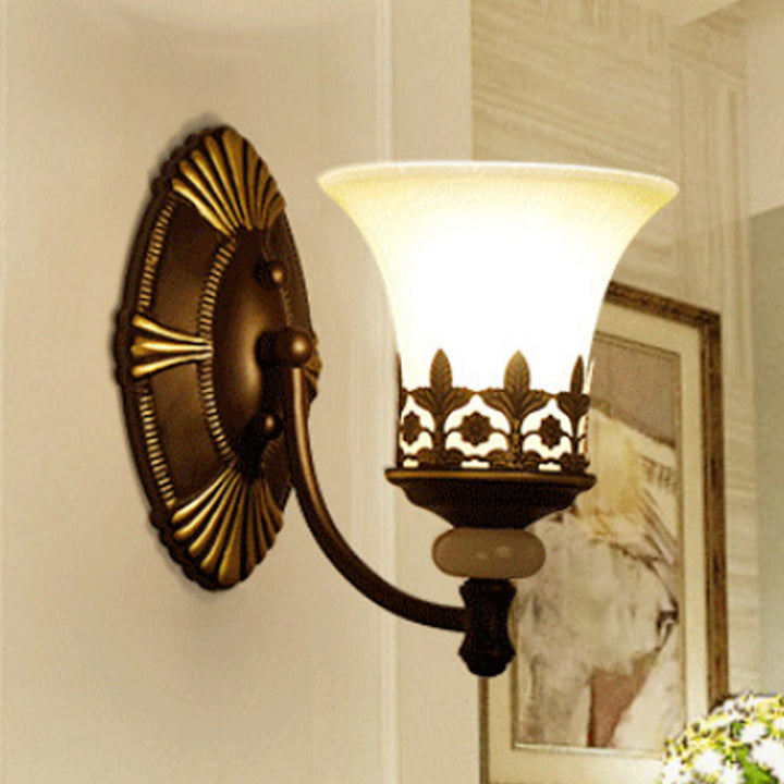 Skørter | Black Bell Wall Light Fixture Retro White Glass Shade 1/2-Light Living Room Wall Lamp