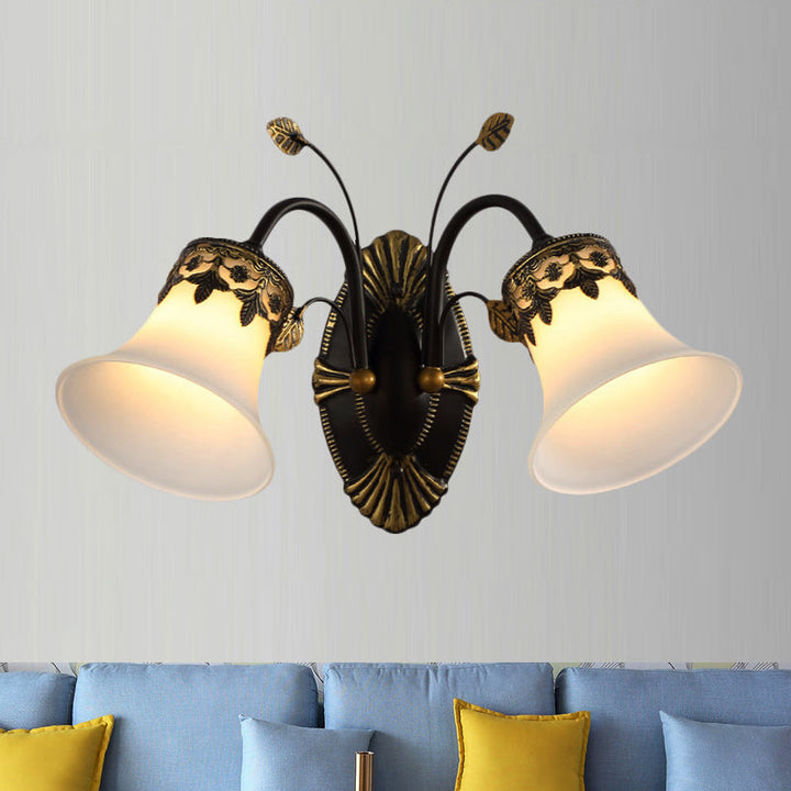 Skørter | Frosted Glass Black Wall Lamp Bell 1/2-Light Vintage Wall Mount Lighting with Curved Arm for Entrance