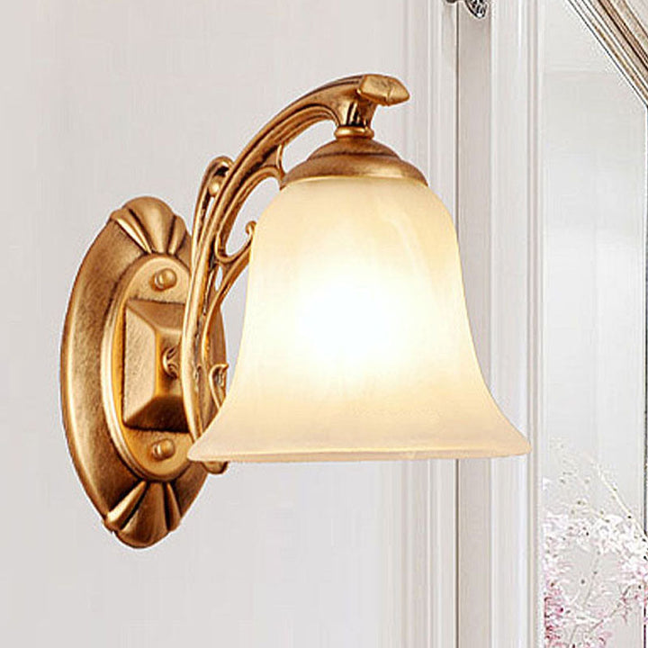 Skørter | Gold Bell Wall Lamp Lighting Traditional Metal 1-Light Living Room Wall Lamp with Veiled Glass Shade