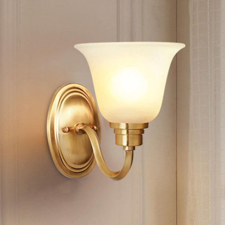 Skørter | Brass Bell Wall Lamp Retro White Glass Shade 1-Light Living Room Wall Lamp with Arch Arm